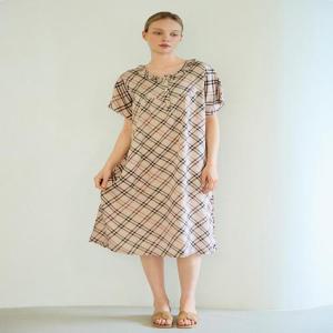 닥스 여성 체크 셔링 풍기 인견 반소매 원피스 파자마  (DLUN5B292I2)