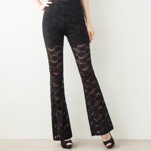 까르죠아 장미 레이스 나팔 바지 부츠컷 팬츠 시스루 망사 비침있는 스포츠 댄스복