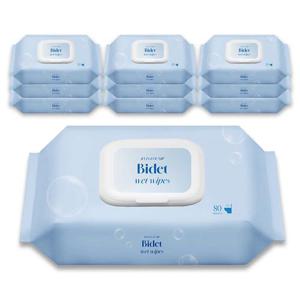 즐거운집 프리미엄 비데 물티슈 80매 10팩 플러셔블 원단 천연펄프 80%이상 저자극 약산성