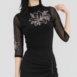 플라워 폴라 댄스복 블라우스 여자라인댄스 상의 옷 여성 빅사이즈 국산