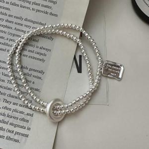 [디자이너몰]여성 실버 925 원 구슬 이니셜 비즈 더블 팔찌