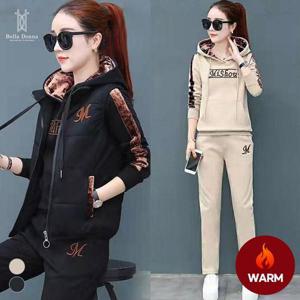 3종세트 벨라도나 겨울 여성 두툼한 패딩조끼+기모후드티+기모바지 Bon-2618