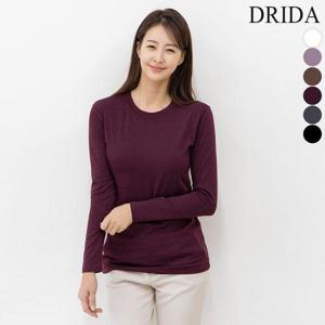 [드리다]여자 겨울 슬림 기모 라운드 긴팔 면 스판 이너 흰 티셔츠 40-50대 미시 중년 여성 캐주얼 엄마..