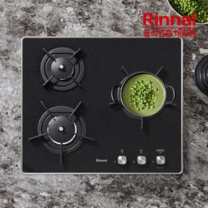 [전국설치] 린나이 3구 빌트인 가스레인지 RBR-PF3001D 가스쿡탑 자동불꽃조절센서 블랙펄 HS