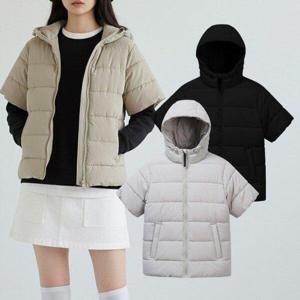 [화이트빌딩]여성 경량패딩 퀄팅 누빔 가벼운 웰론 반팔패딩 후드
