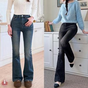 ★당일출고/기모청바지★ 쫀득융털기모 데님 롱레그 워싱 스판부츠컷 팬츠_77005AB