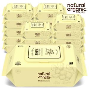 [네츄럴오가닉] 아기물티슈 시어버터(베이직) 엠보싱 스마트캡형 물휴지 80매 20팩 (1600매)