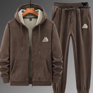 [위즈아이]남성 양털 후드 집업 트레이닝복 세트 겨울 따뜻한 상하의 WI118SET