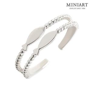 [미니아트] 쌍둥이 92.5 실버 링 트윈 물고기 두줄 프리사이즈 은 반지