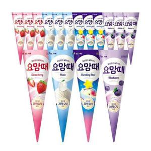 갤러리아_빙그레 요맘때 콘 아이스크림 4종 혼합 12개 (플레인3+딸기3+슈