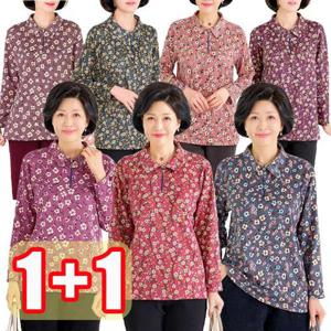 [엄마옷 로즈맘][1+1] 진하꽃카라피치기모티셔츠