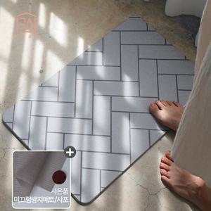 규조토 단면 발매트+논슬립패드+사포 그레이헤링본(L)