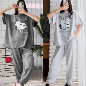 [민트위니]여성용 반팔스누피셋 피너츠 반팔티셔츠 조거팬츠  트레이닝세트 여행룩 홈웨어 캐주얼 루즈핏..