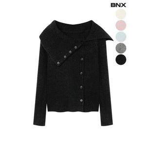 [BNX]여성 넥 디테일 단추 골지 니트