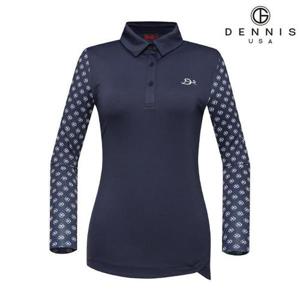 [데니스골프][DENNIS] 여성)프린트소매 배색 티셔츠_NAMSLTS057