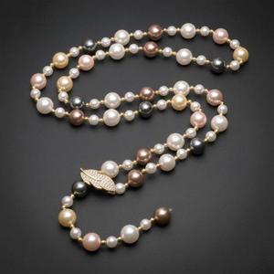 롱 목걸이 쉘진주 핑크 삼색 흑진주 나뭇잎 긴 클립형 골드 WFKTV7T