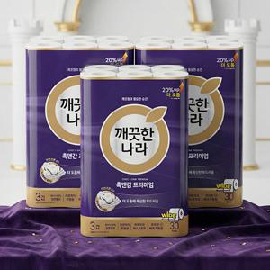 NEW 깨끗한나라 촉앤감 프리미엄 3겹화장지 광폭(107mm) 30m 30롤 x 3팩