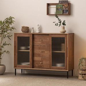 나무뜰 헤이즐 원목 홈카페 모루유리 와이드 슬라이딩 서랍 수납장 1200 GM453