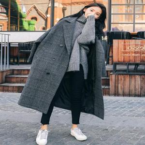 [페리엠]모직 체크 롱 코트 루즈핏 빅사이즈 로지벨롱코트