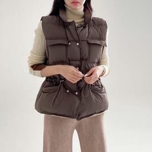 여자 겨울 따뜻한 웰론 무지 스트링 패딩 조끼 따뜻한 베스트