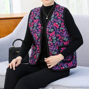 라벤더 여성 꽃무늬털조끼 할머니옷 촌캉스룩 여자누빔패션 촌캉스 할매 김장조끼