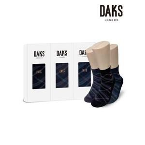 [닥스]양말 남성 3족 선물세트 면스판 중목 비대칭체크 25317
