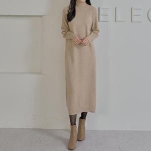 [로즈미] [55~77] 디너 하프넥 골지 니트 원피스