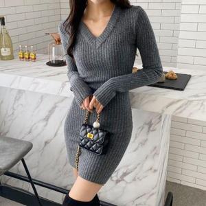 [삐까삐까]쫀득 슬림핏 골지니트원피스