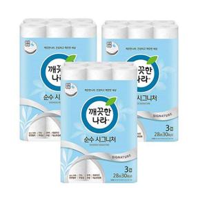 롤화장지 깨끗한나라 3겹 화장지 순수 와이드 28m 30롤 3P 휴지