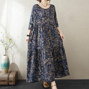 [쿠잉]빅사이즈/오버핏 플랜트 긴팔 롱원피스 데일리/홈웨어