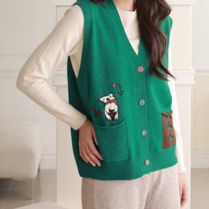 프롬하트 /  프롬하트  봄가을 도그 빈티지 포켓 니트조끼