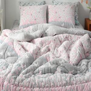 따뜻한 5밀리 잔꽃 밍크극세사 이불베개세트 킹 K 핑크