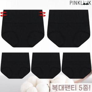 [핑크룩]빅사이즈 순면 뱃살보정 똥배 복대여성팬티5P/블랙