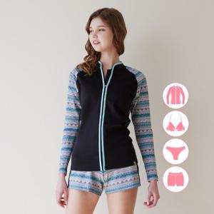 베이직엘르 여성인 집업 래쉬가드 비치팬츠 4종세트 BEL-S243K