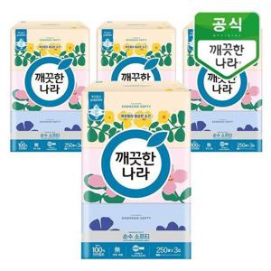 갤러리아_깨끗한나라 순수소프티 미용티슈 250매 3입x4팩