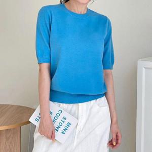 [유야]여성 베이직 무지 라운드넥 반팔 니트 -FNT0147- 가을 겨울