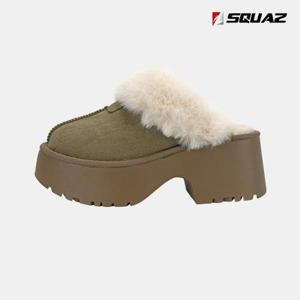 스콰즈 여자 뮬 슬리퍼 스웨이드 통굽 6.5cm 털 슬리퍼 SSS736