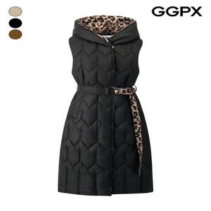 [GGPX]빗살 퀼팅 레오파드 배색 롱 패딩 베스트 (GPCVT004F)