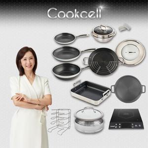 [쿡셀] 블랙큐브 세라믹 IH프라이팬+가마솥+패밀리팬 특집구성(프라이팬22cm, 프라이팬28cm, 궁중팬28cm)+사각멀티팬+블랙가마솥22cm/뚜껑, 36패밀리팬/뚜껑, 원형슬림팬, 28찜기, 28유리뚜껑, 실리콘 손잡이(2P)+프라이팬거치대, 쿡셀인덕션