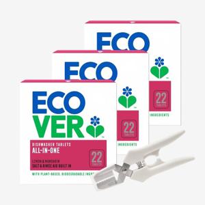 [백화점 동시판매][에코버] 올인원 식기세척기세제 레몬 만다린 22개입 3개세트+전용가위