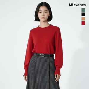 미르바네스 러플소매 스캘럽 하이넥 니트