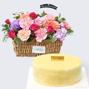 왕골 카네이션 꽃바구니 + 뚜레쥬르 고구마 케이크 꽃배송