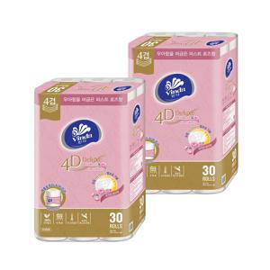 빈다 4D Deluxe 엠보싱 퍼스트로즈 롤화장지 4겹, 23m, 30롤, 2팩