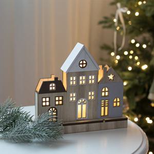 조명이 켜진 우드 윈터 하우드 크리스마스 장식 겨울 소품 미니어처