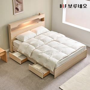 앳홈 카리나 LED 일반 2단서랍 벙커수납 침대 Q-한봉합 7존 블랙 매트리스