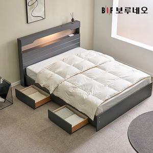 앳홈 카리나 LED 일반 2단서랍 벙커수납 침대 SS-한봉합 7존 블랙 매트리스