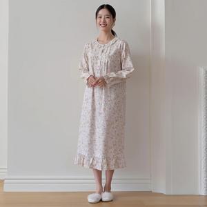 무형광 순면 주자직 여성 원피스 파자마 60수 긴팔 잠옷