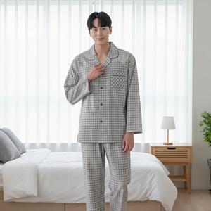 무형광 국산 순면 기모 잠옷 남성 9부 파자마 홈웨어