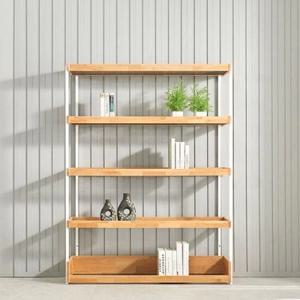 세련된거실공간 깊은트레이 원목선반 5단 스틸선반장(1200 2색)