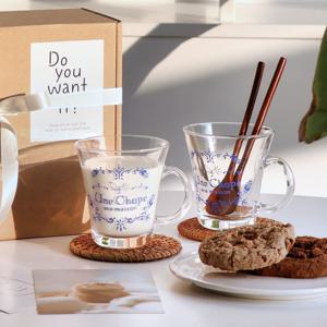 선물포장 마메종 유리 머그컵 220ml 2p 손잡이 글라스 물컵 홈카페 집들이선물 D77